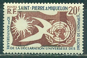 Сен-Пьер и Микелон, 1958, ООН, Декларация Прав Человека, 18 Евро 